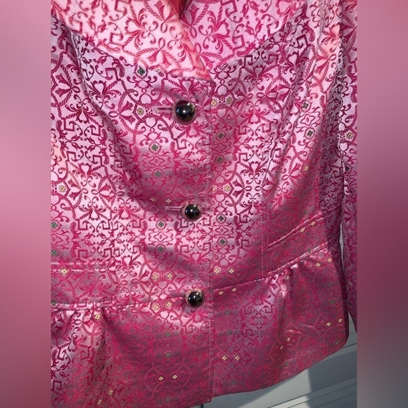 Etcetera Women’s Pink Shiny Peplum Blazer Jacket Women’s size 8 - Picture 4 of 7